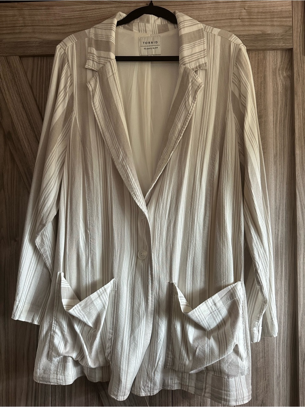 Torrid Striped Lightweight Rayon & Linen Blazer 3X Cream & Tan